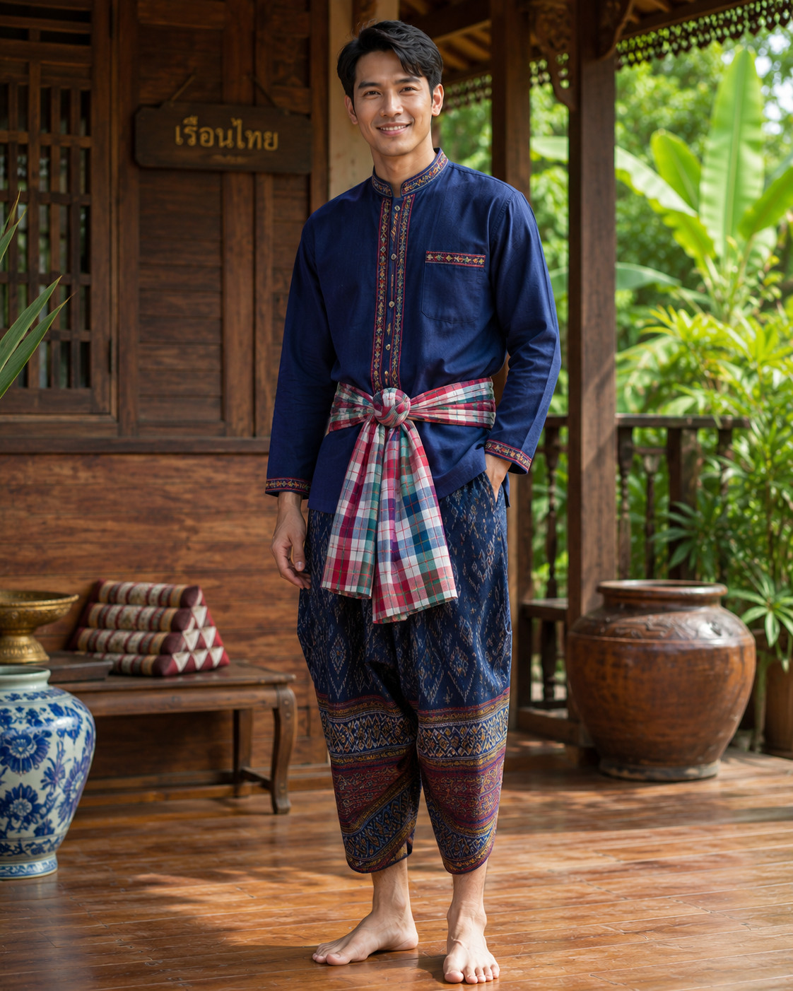 Cotton Plaid Ethnic Handwoven Authentic Thai Traditional Fabric Pha Khao Ma 100