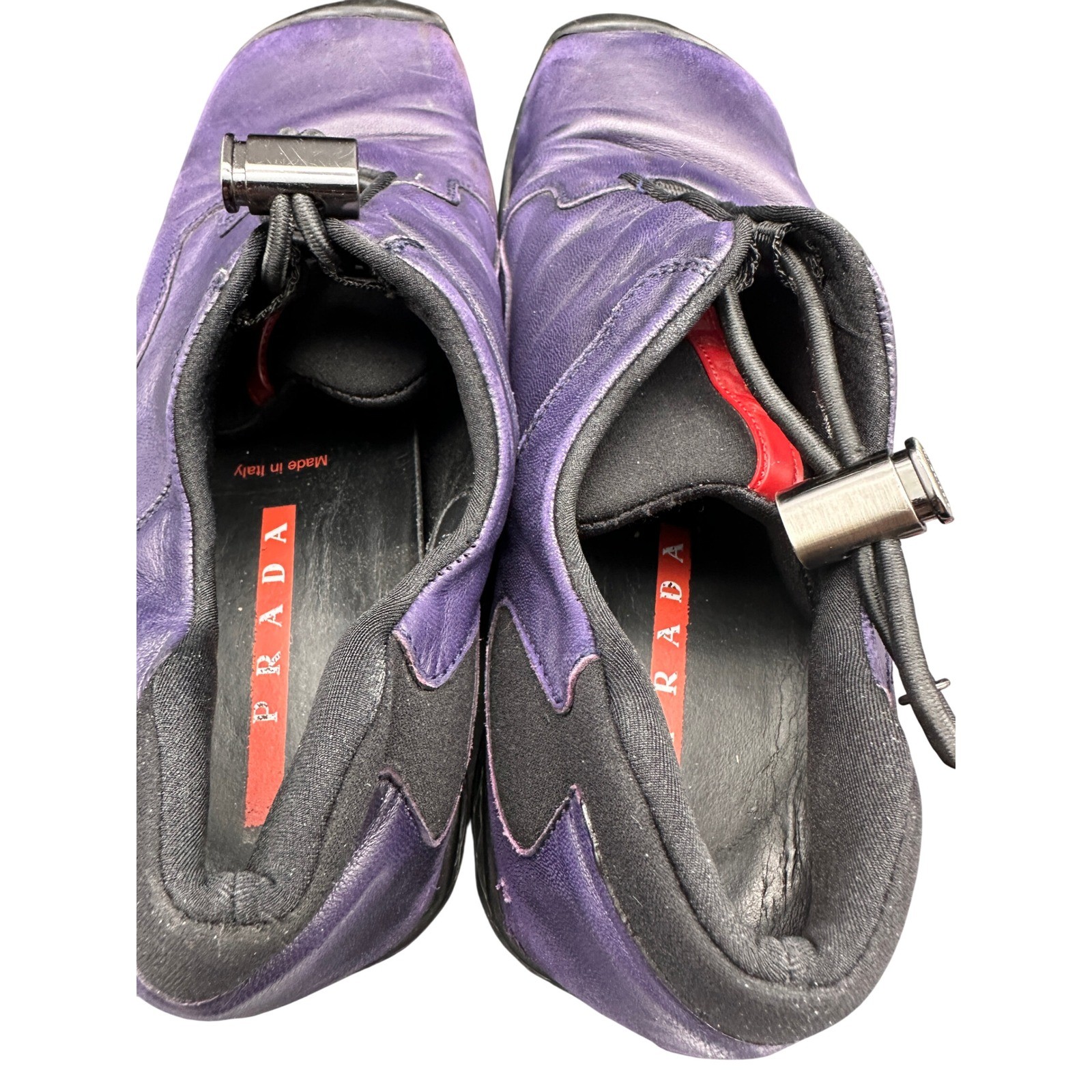 Vintage 2002 Prada Linea Rossa Purple Leather Sneakers Toggle Lace Womens 39 KC