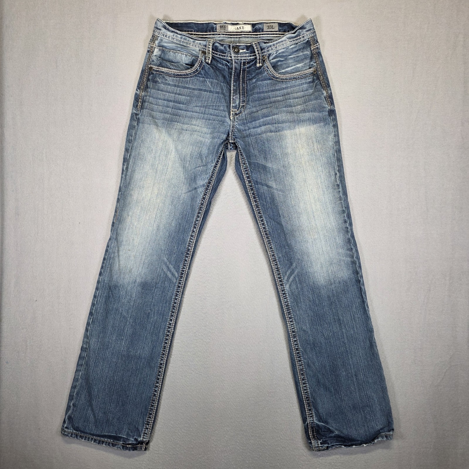 BKE Buckle Jeans Mens 33L Blue Jake Straight Medium Wash Stretch Denim Preppy