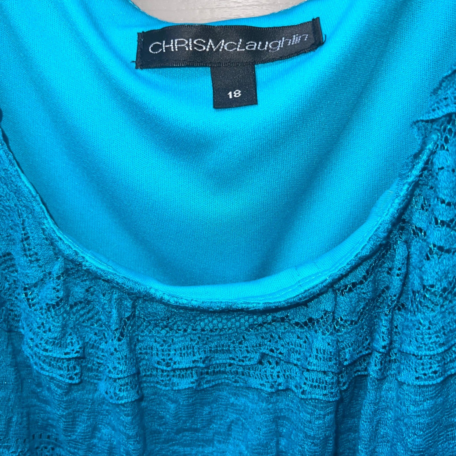 Chris McLaughlin Teal Blue Tiered Lace Sheath Dress Womens Size 18 Turquoise