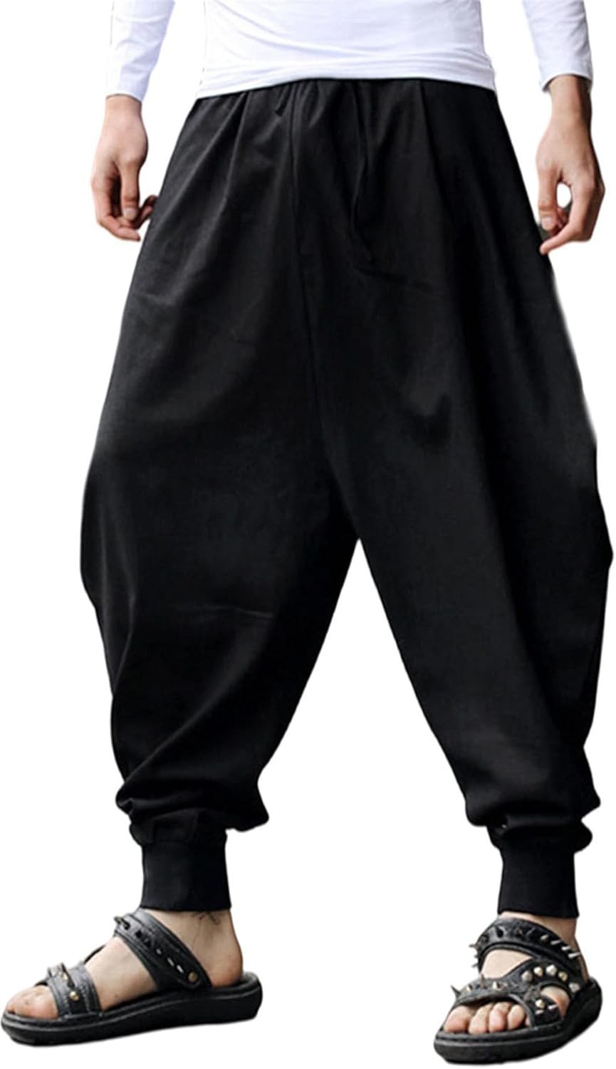 Men’s Harem Pants Baggy Casual Elastic Waist Drawstring Boho Hippie Lounge