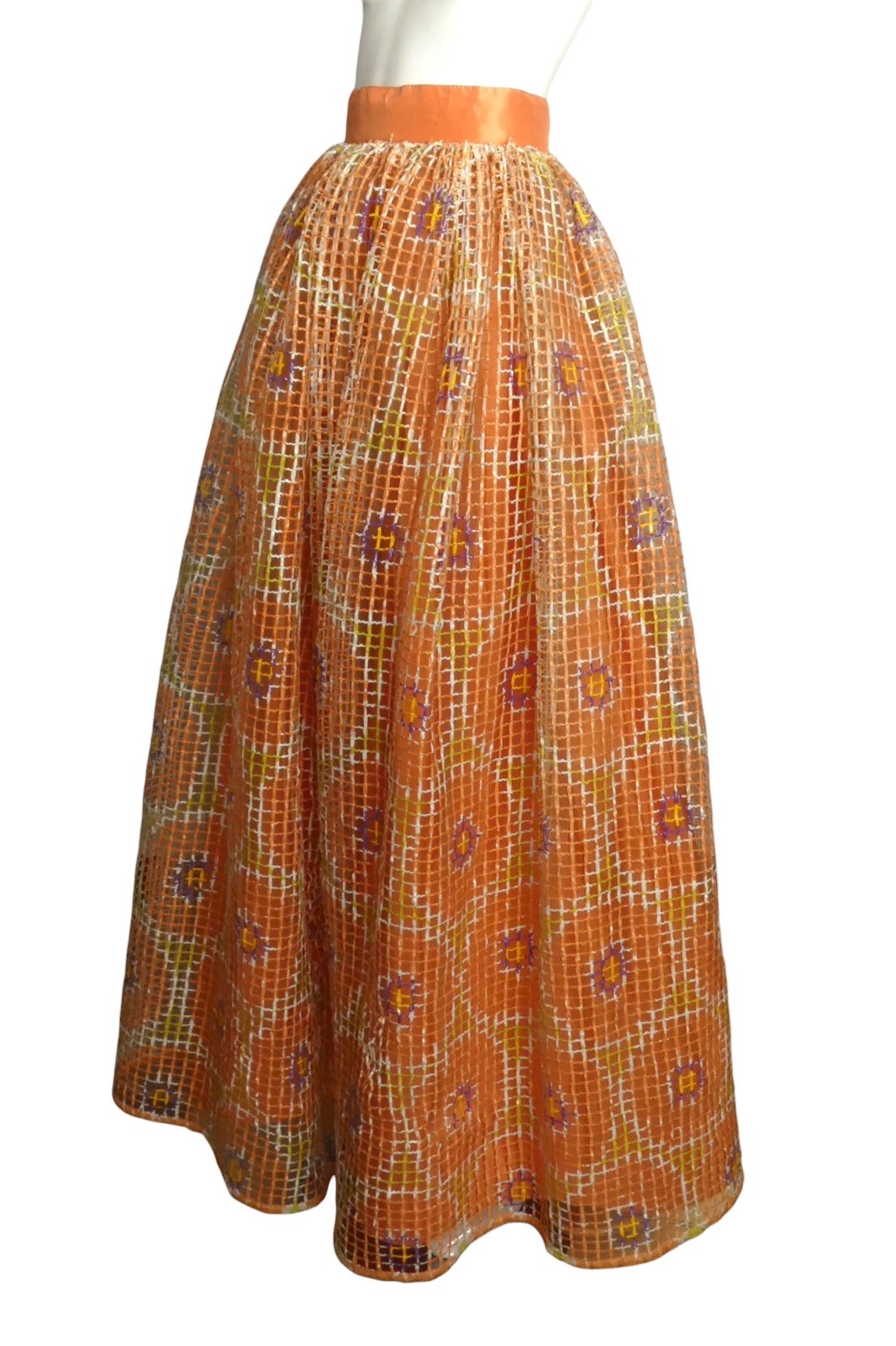 PIERRE CARDIN- 2000 Orange Painted Raffia Ballgown Skirt, Size 4