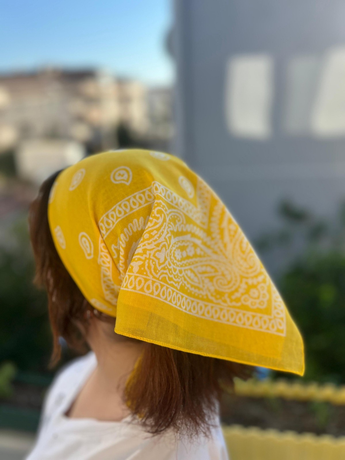 Yellow Paisley Bandana 100% Cotton Boho Head Scarf Handmade Unique Vintage