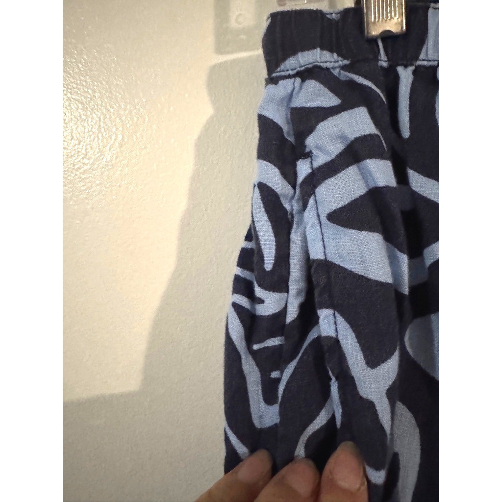 Cynthia Rowley Blue Abstract 100% Linen Wide Leg Pants S resortwear coastal boho