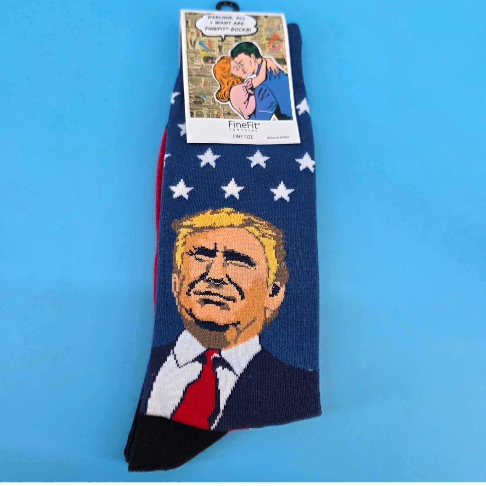 2 pair FineFit Donald Trump American Flag Patriotic Novelty Crew Socks One Size