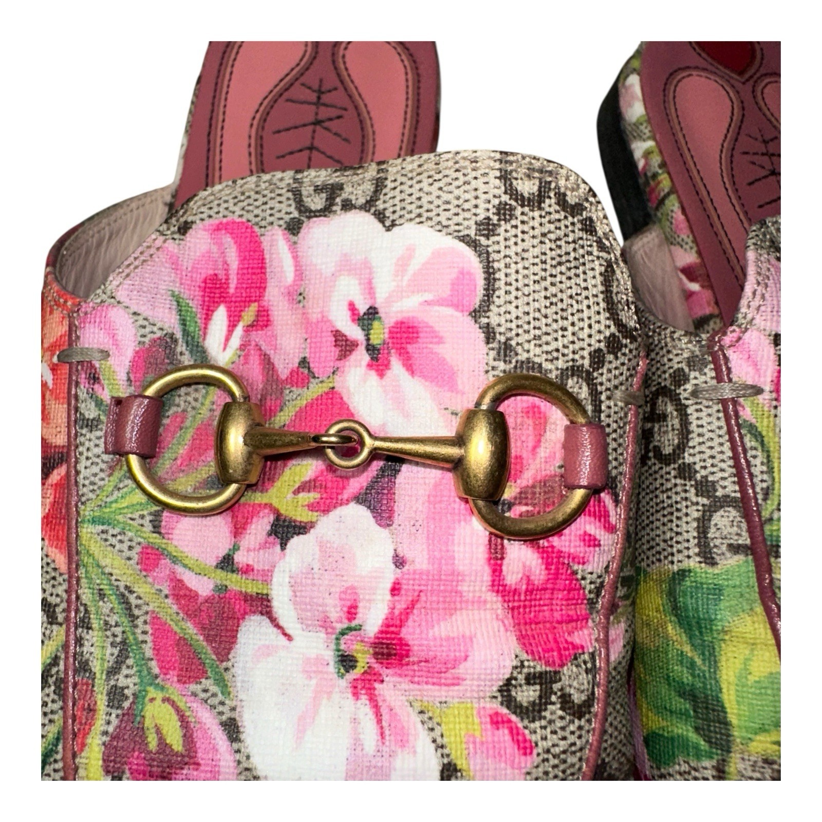 Gucci GG Supreme Princetown Blooms Flora Floral Monogram Mules Slides Size 37.5