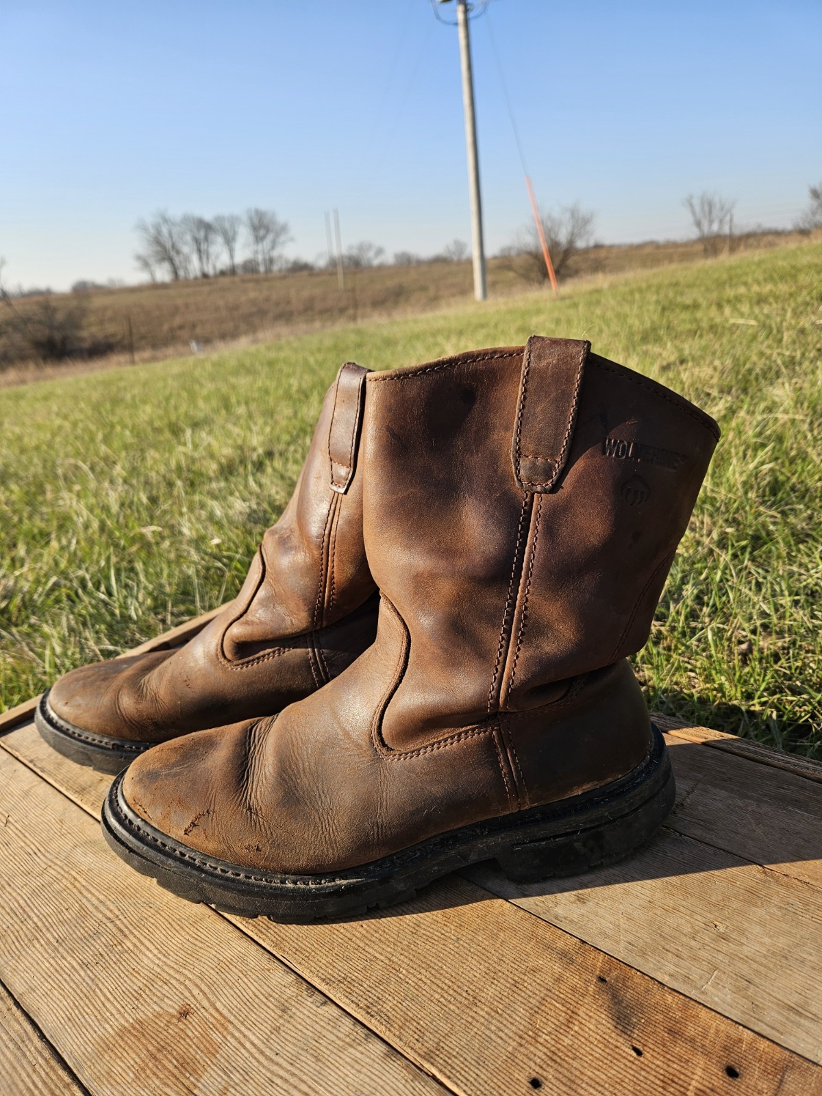 Wolverine Men’s Wellington Boots Brown Size 11 Leather Soft Toe Slip Resistant