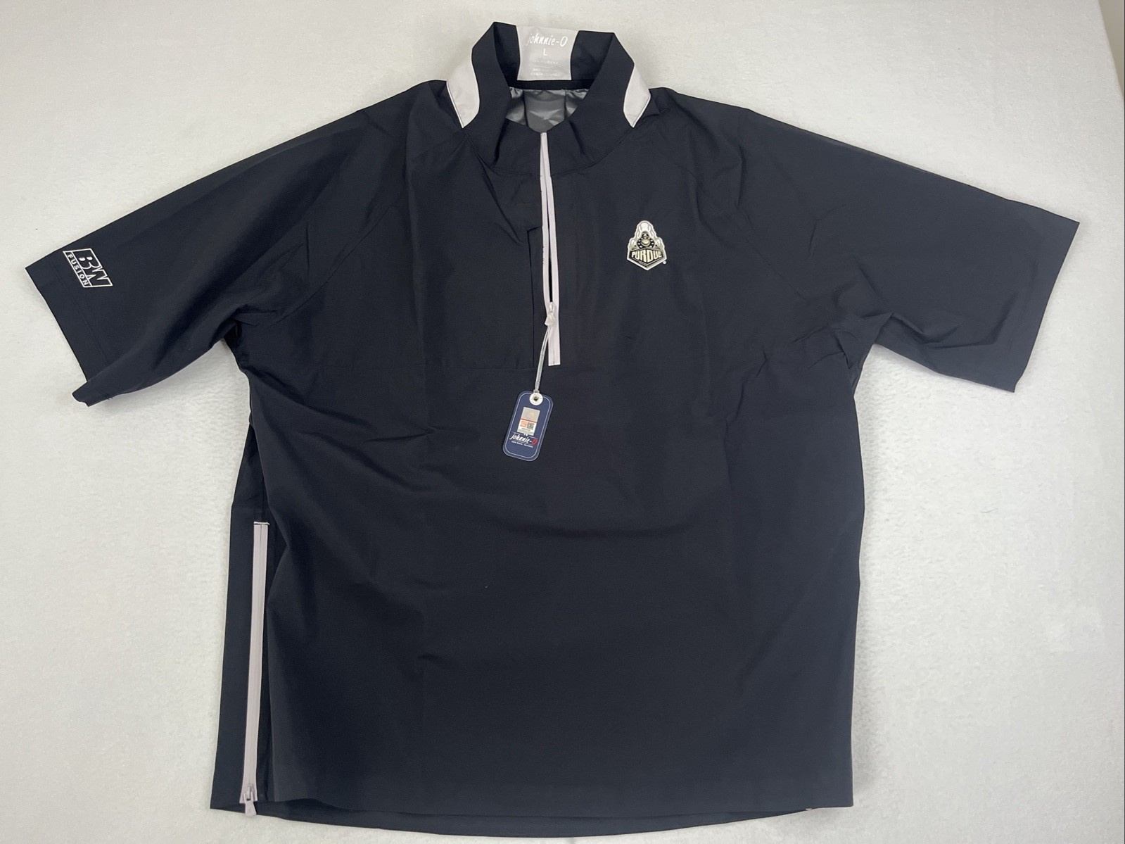 JOHNNIE-O STEALTH STOWABLE SHORT SLEEVE GOLF JACKET SZ L PURDUE BLACK