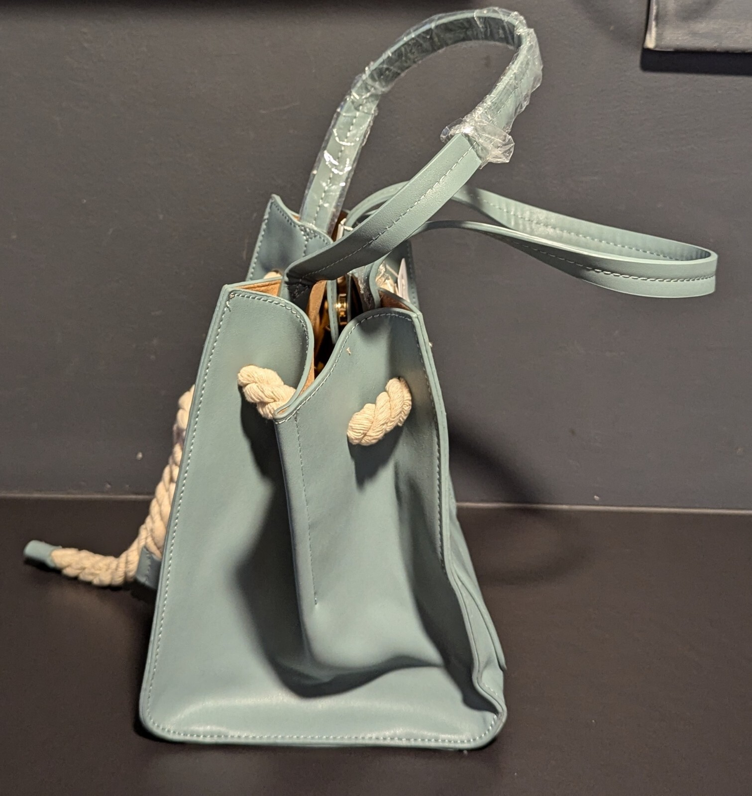 Melie Bianco Monica Mini Structured Top Handle Vegan Tote Shoulder Bag Blue NWT