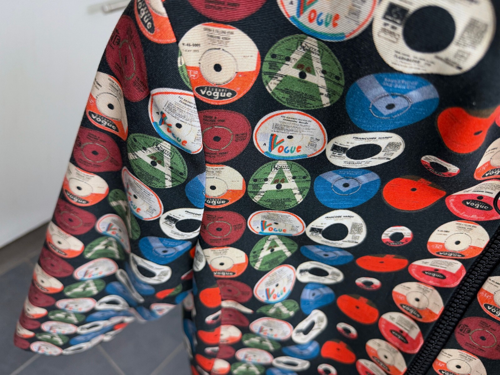 Akris Punto Record Print Jacket Top Dots Circles Vinyl CDs Colorful Full Zip 14