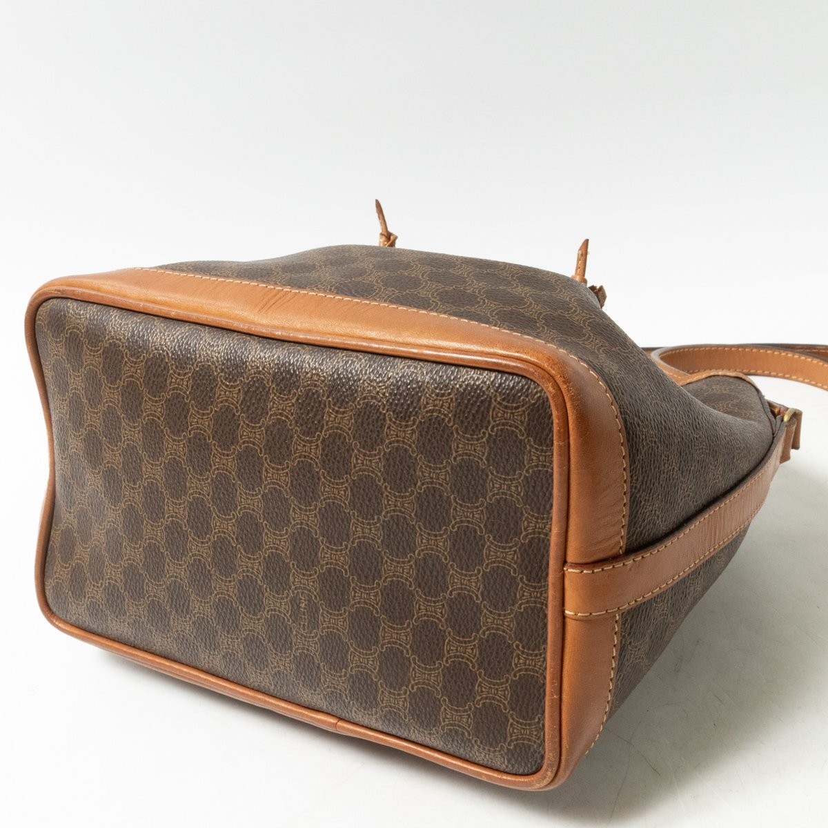 Celine Macadam Drawstring Shoulder Bag | PVC & Leather Crossbody | Dark Brown |