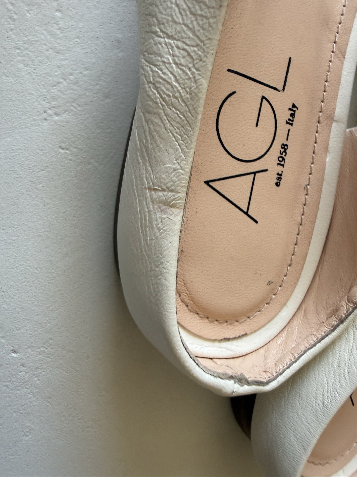AGL Women’s Greta Leather Slide Flat Sandal Shoes EUR 38/US 8 Off White $398