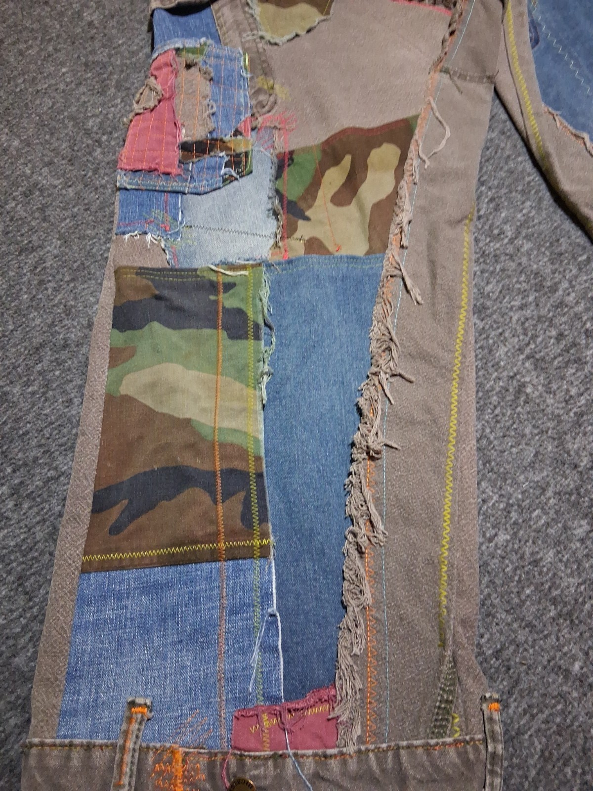 Handmade Patchwork Sz 32×28 Jeans StreetWear Distressed Carpenter Dopamine Camo