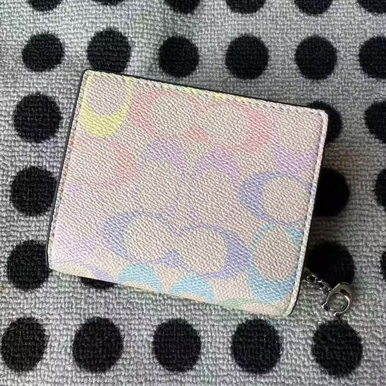 2026 NWT Coach Snap Wallet In Rainbow Signature Canvas CDD11 Silver Sand Multi