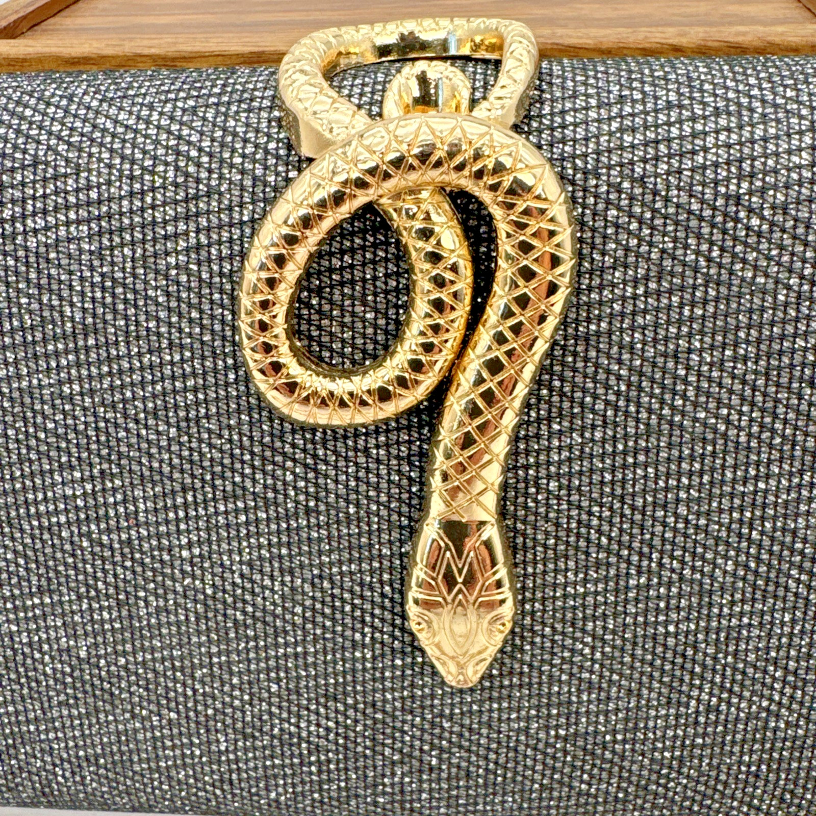 Silver Sparkle Crystal Evening Purse Clutch Gold Snake Clasp Square Bag Chain