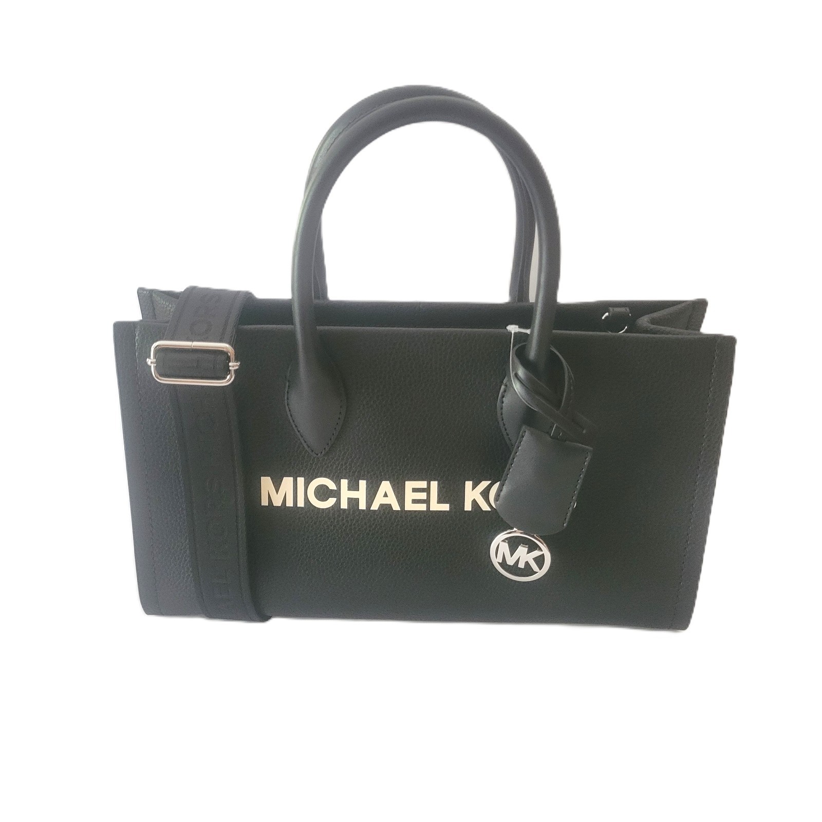 Michael Kors Mirella Medium EW Top Zip Satchel Black Pebbled Leather Crossbody