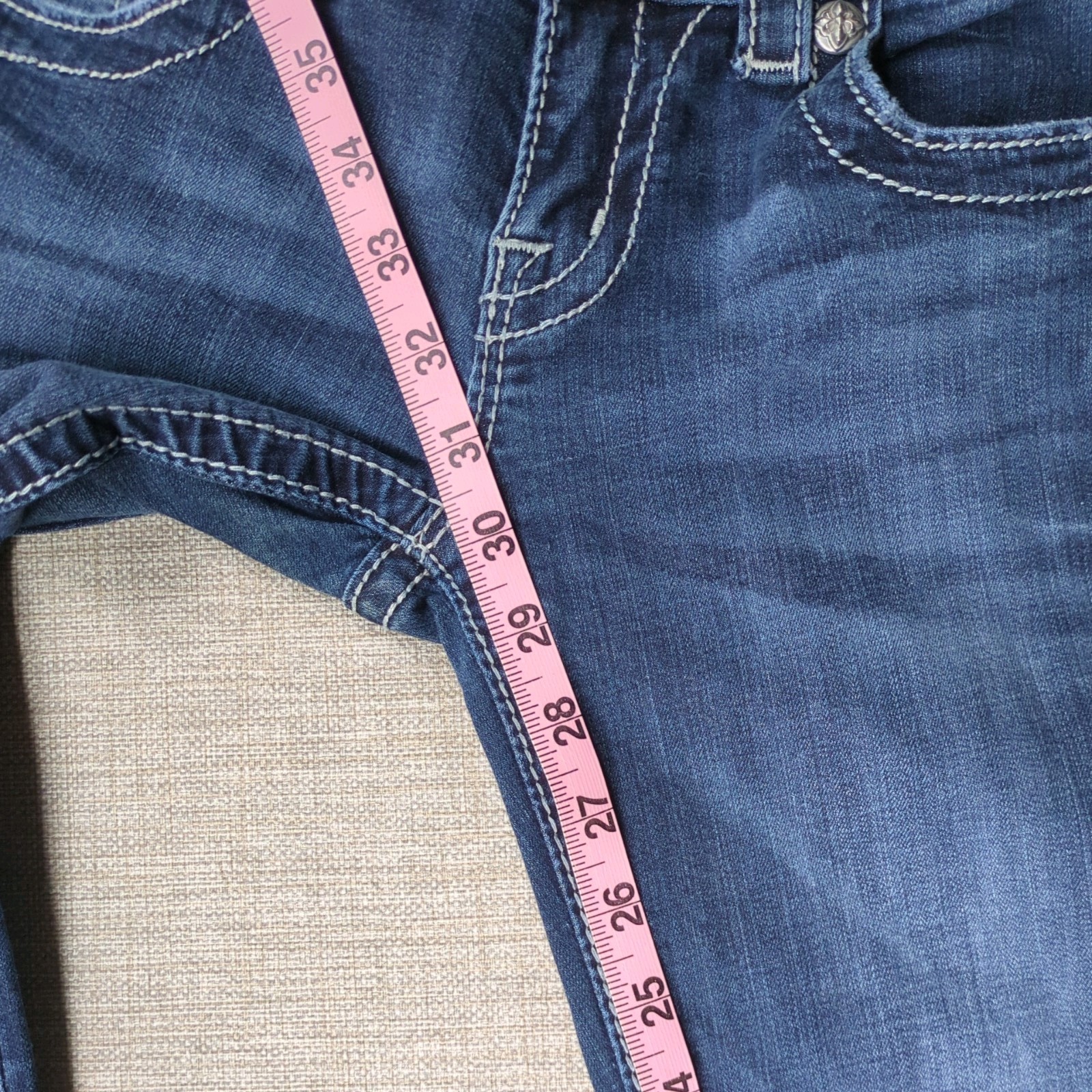 Miss Me Signature Boot Cut Blue Low Rise Jeans Women’s 26×30 Flap Wing Pockets