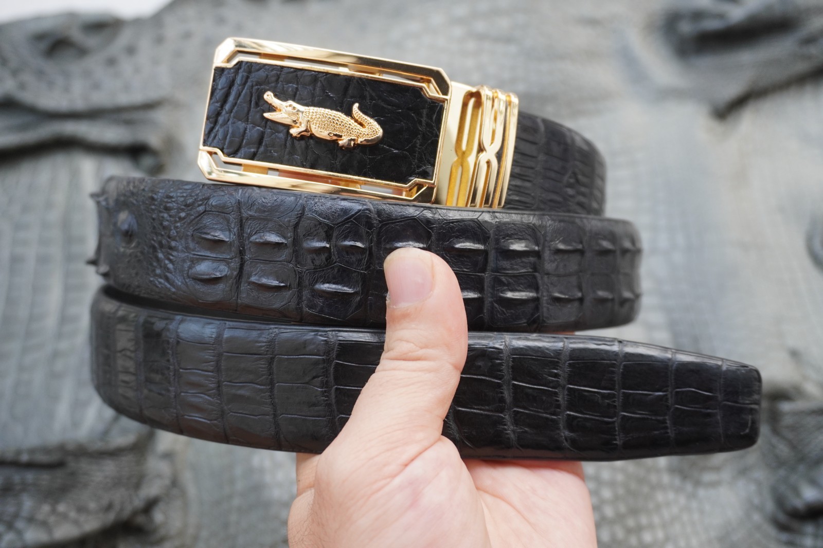 Black Real CROCODILE Hornback LEATHER Skin Men’s Belt -W 1.3 inch # Q40