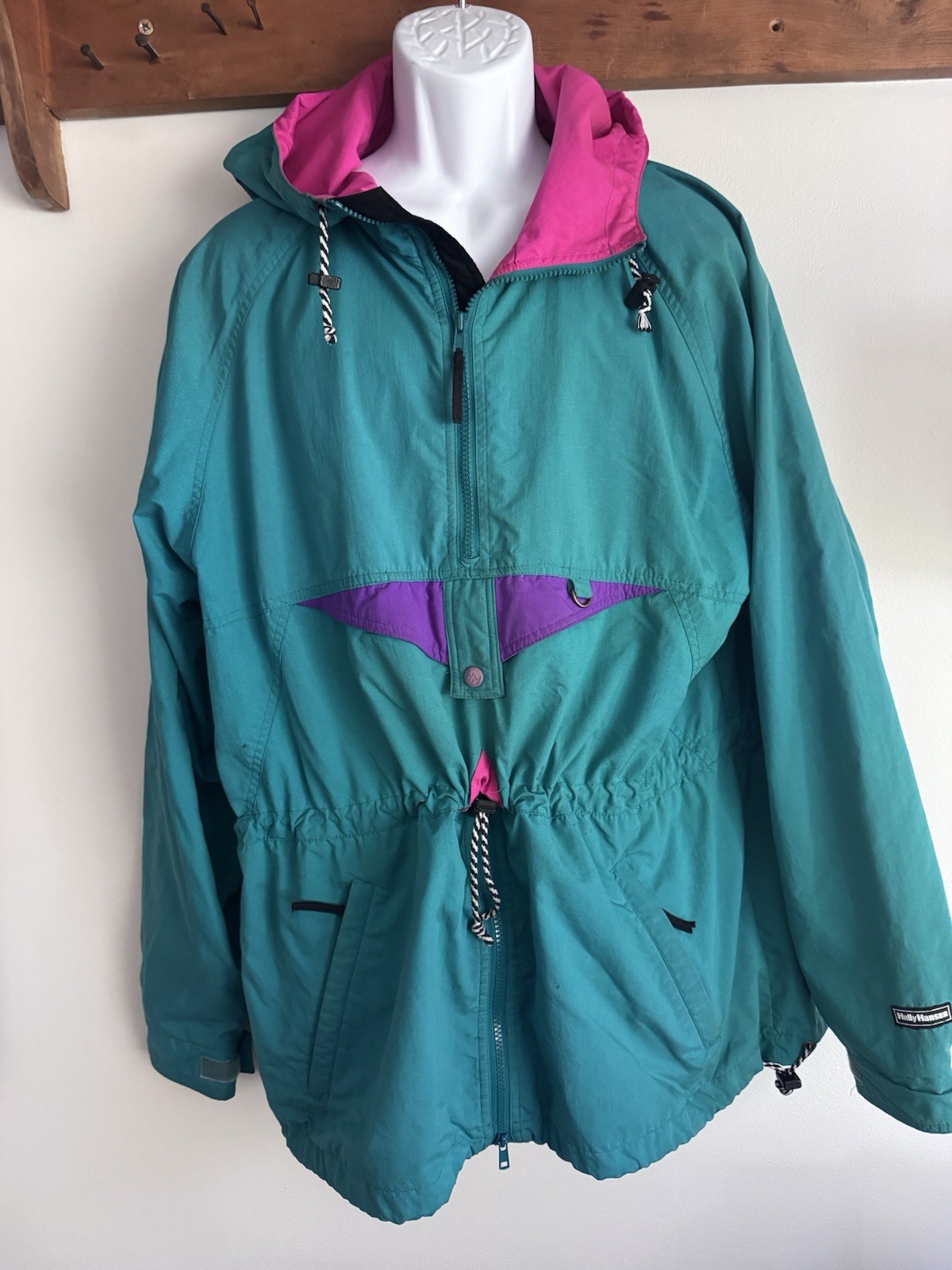 Helly Hansen Men’s Vintage Colorblock Hooded Zip Windbreaker Anorak Jacket L