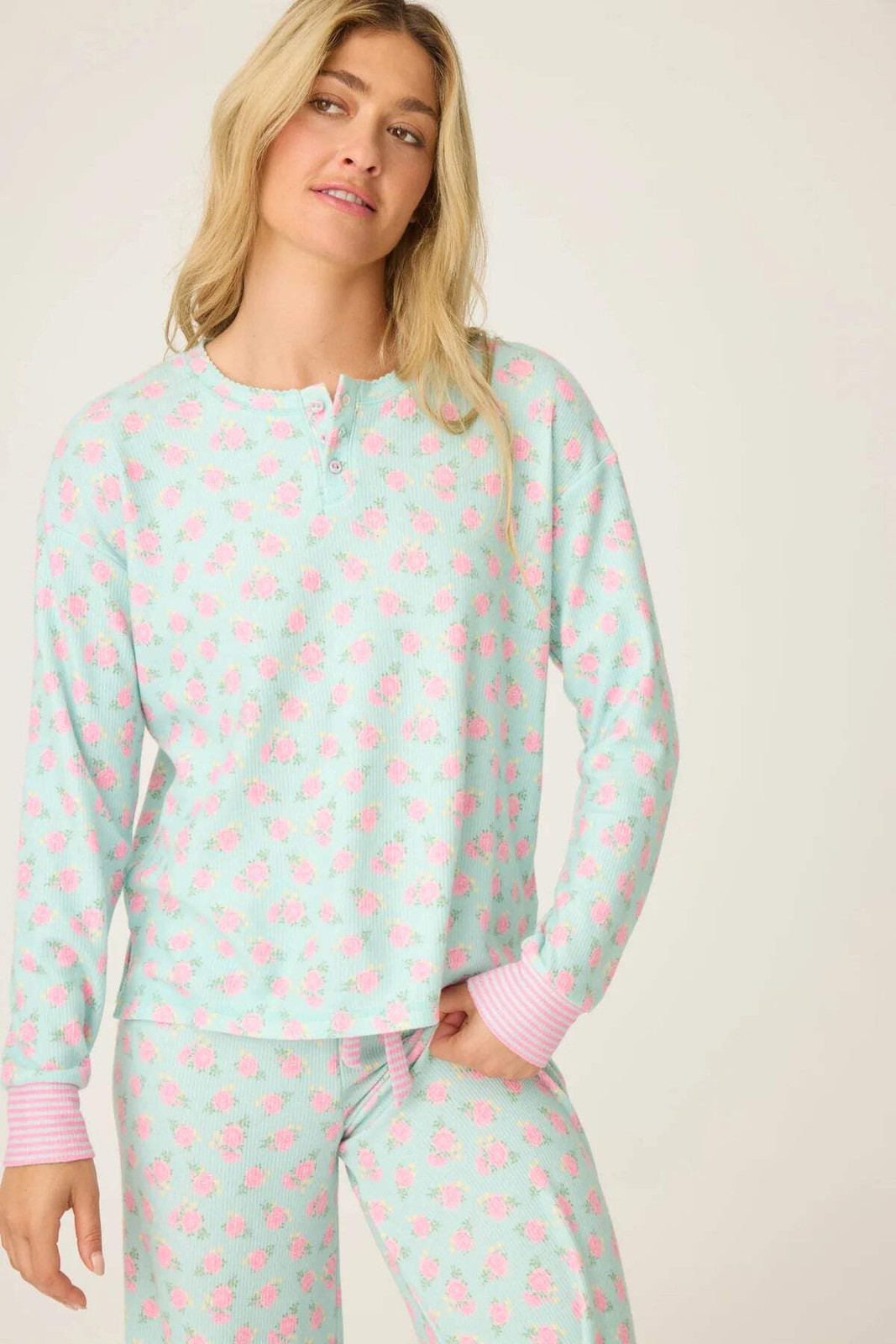 PJ Salvage Light Mint Secret Garden Floral Long Sleeve Pajama Set RUSGLS1/RUSGP1