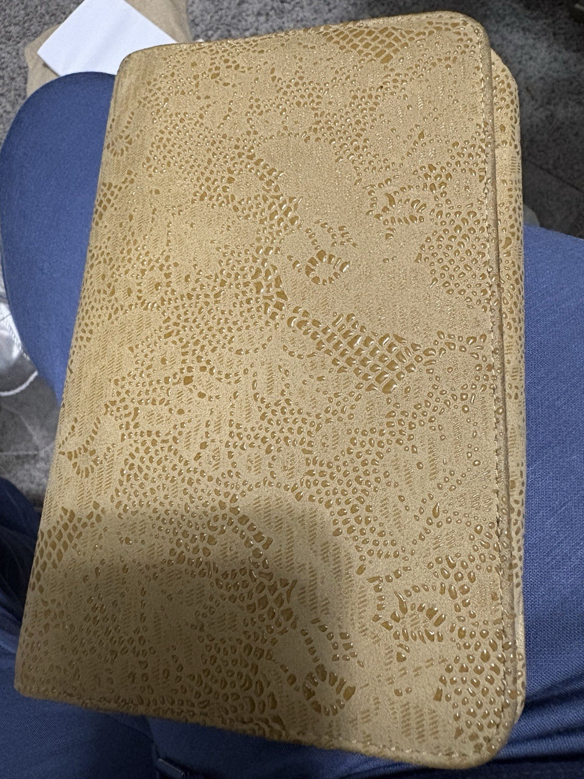 CHANEL Beige Embossed Logo Clutch w/ Gold Hardware Animal Print Women