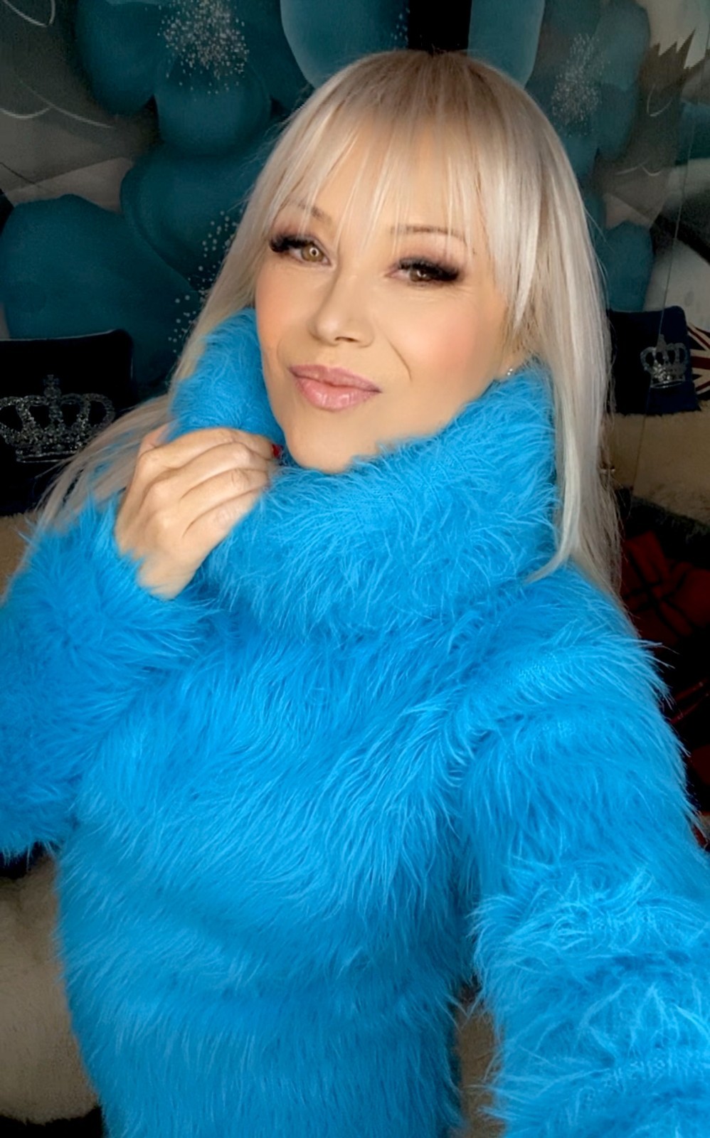 Fuzzy Fluffy Furry Aqua Blue SweaterKitten 200cm Turtleneck Sweater