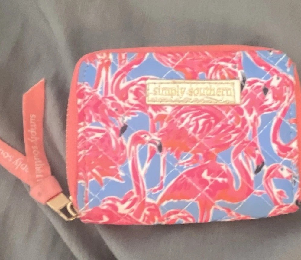 Simply Southern Pink & Blue Floral Zip Wristlet Wallet w/ Credit Card Slots