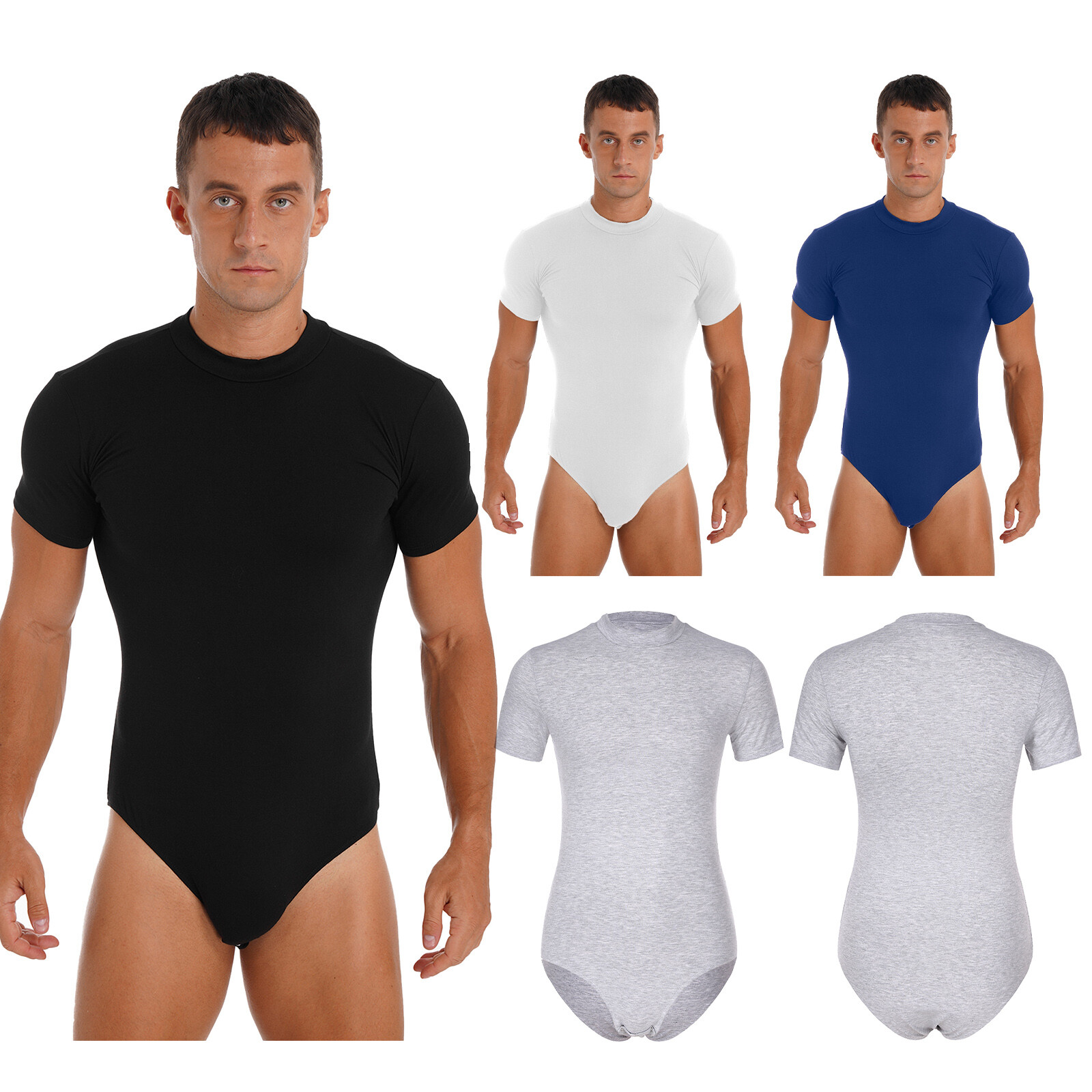 US Men’s Short Sleeve Press Button Crotch Shirt Bodysuit Undershirts Leotard Top