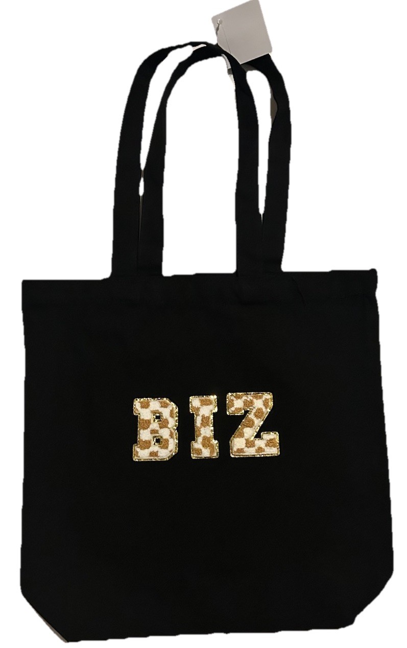 100% Cotton Canvas Tote Bag with Stylish BIZ applique 13.5in x 13.5in x 3in