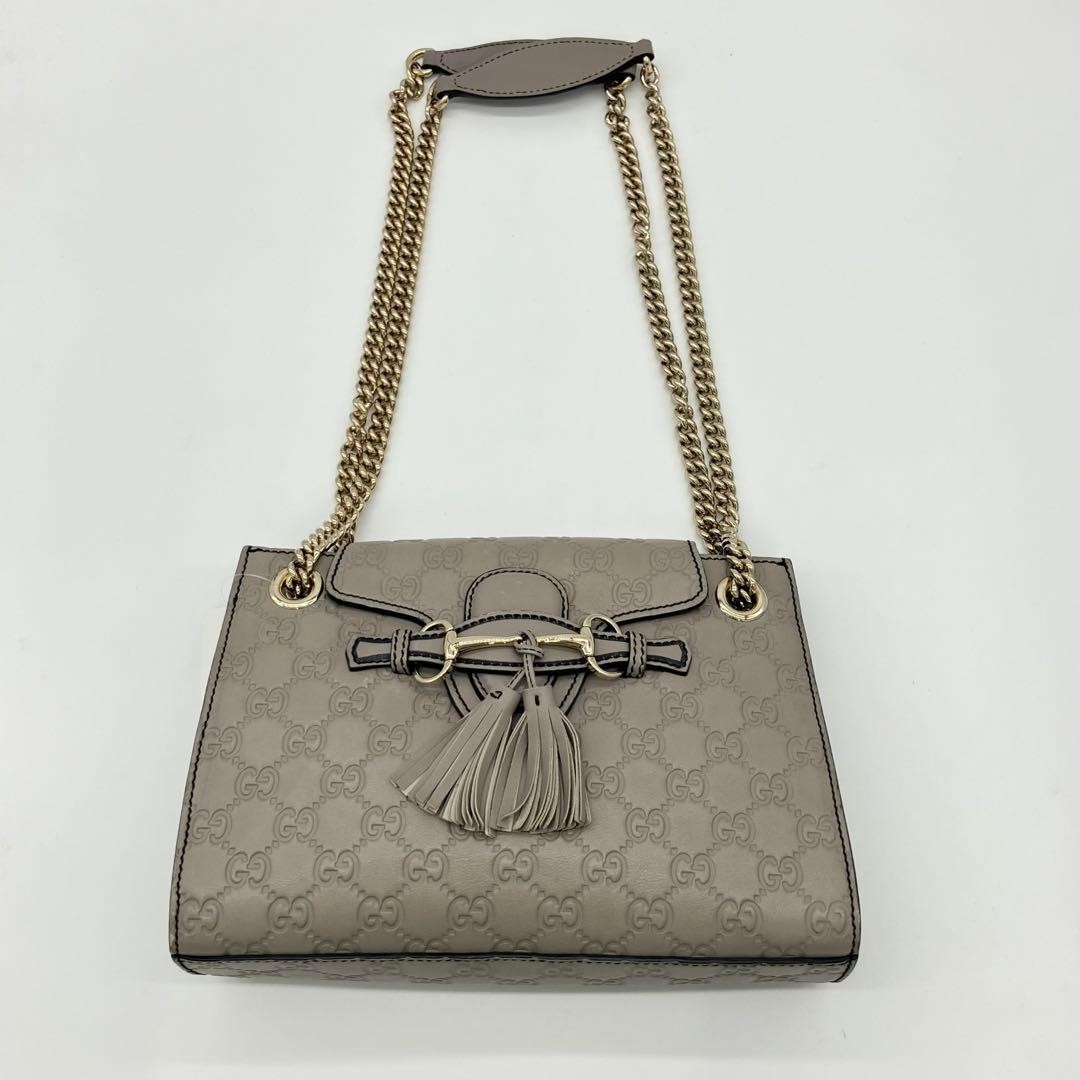 Gucci Chain Shoulder Bag Horsebit GG Gray Monogram Embossed Authentic