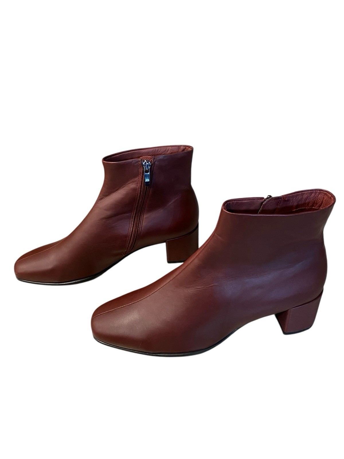 ECCO Women’s Leather Ankle Boots Mahogany Brown Square Toe Zip EU 40 US 9-9.5
