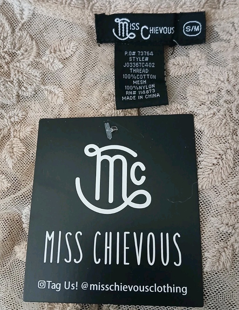 Miss Chievous S M Sheer Embroidered Lace Mesh Kimono Cardigan Top Doeskin NWT