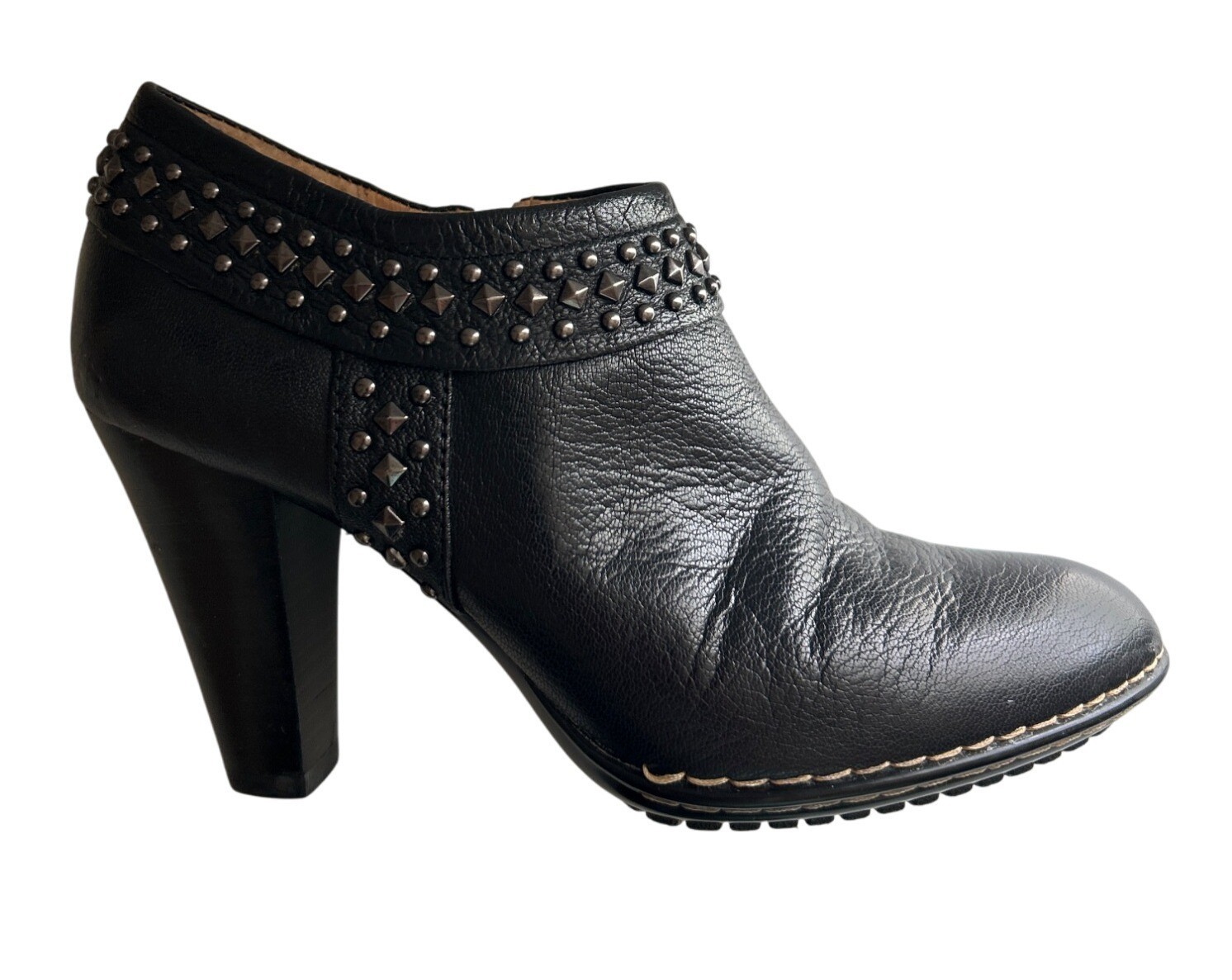 Sofft Black Leather Studded Ankle Boots With Side Zipper & Textured Outsole 6.5M