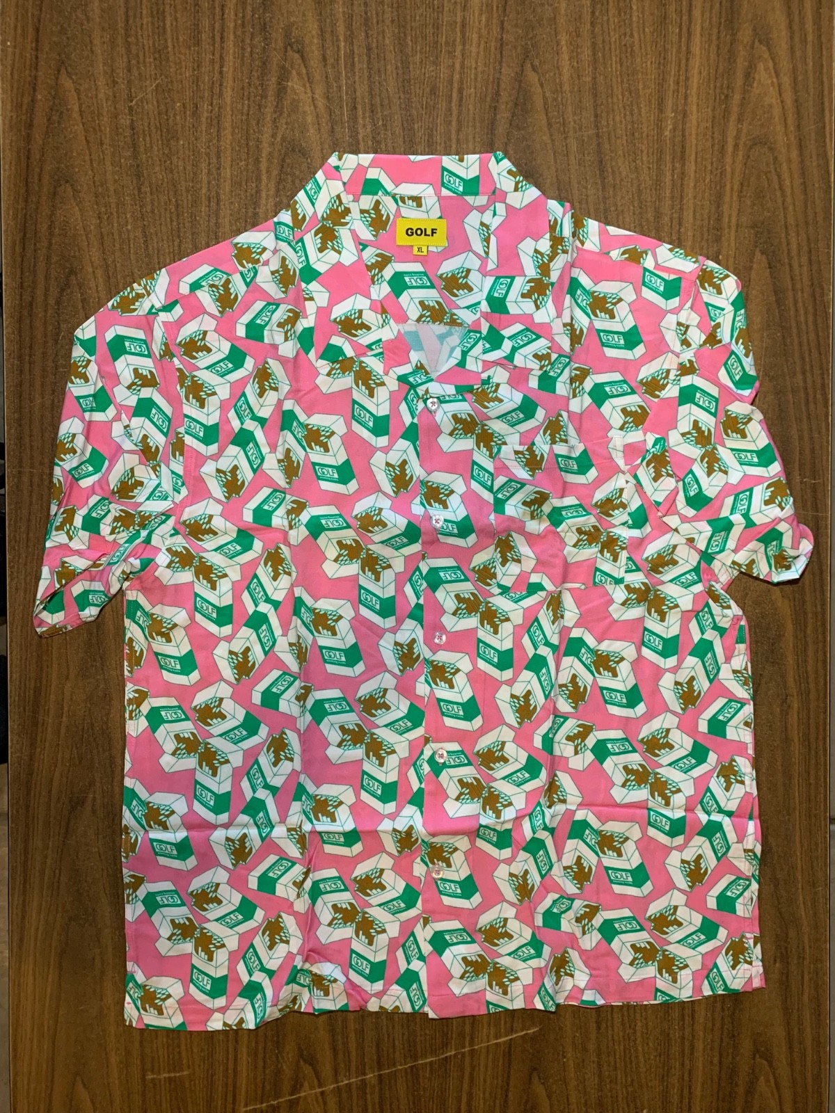 Golf Wang Mens Pink Green Smoking Sucks Button Up Shirt Sz XL. New with Stain.