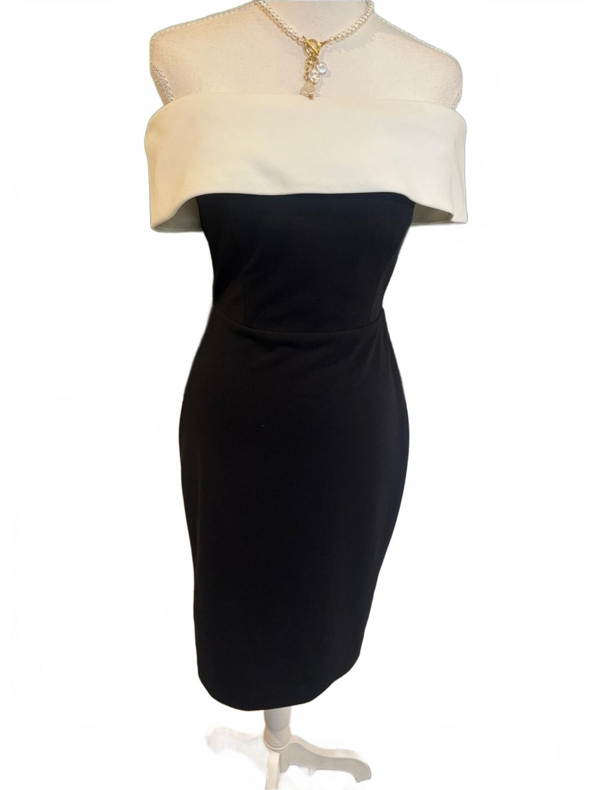 Calvin Klein Elegant Black and White Off-Shoulder Sheath Dress Size 2