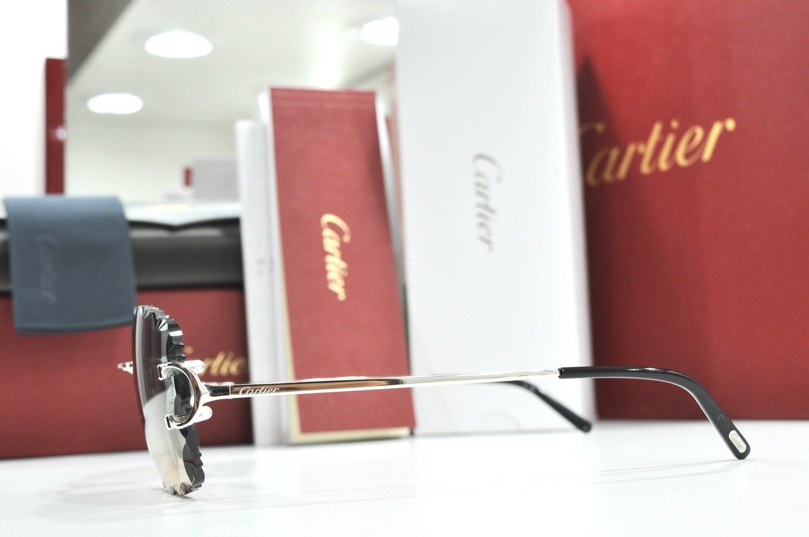 Cartier rimless sunglasses piccadilly glasses Diamond Cut BIG C silver Frame