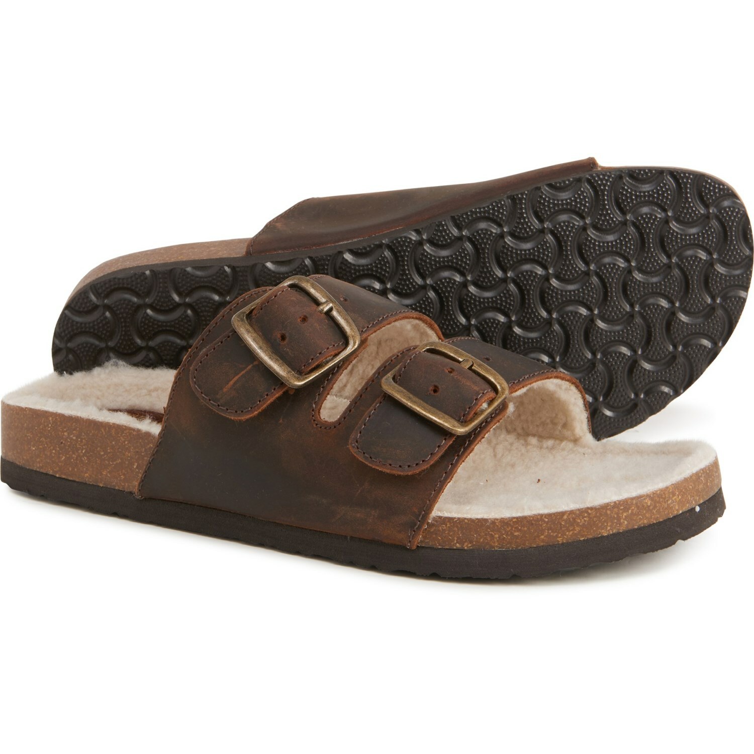 White Mountain Brown Distressed Oiled Leather Lined Buckle Sandals Womens size 7