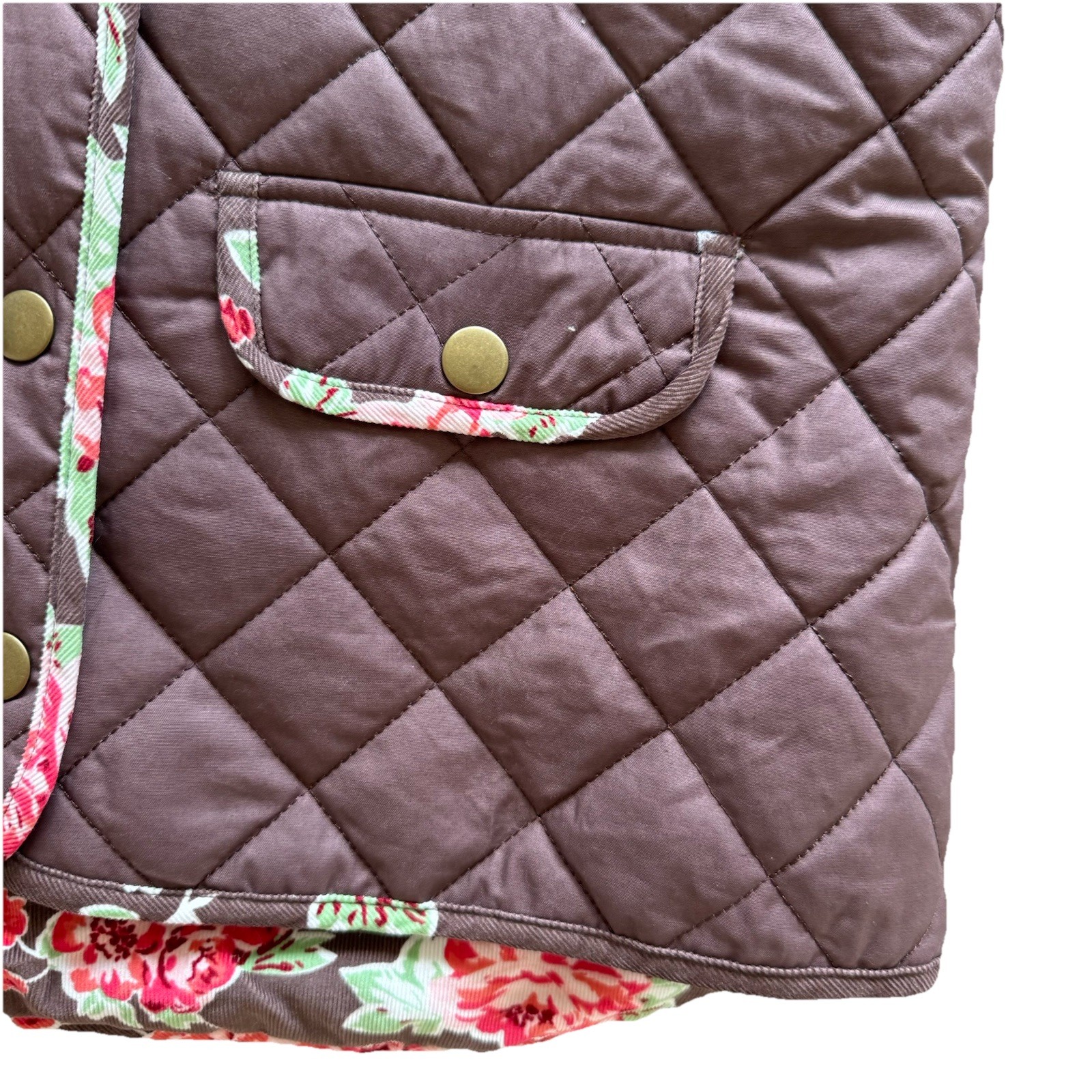 Matilda Jane Sydney Reversible Quilted Brown Floral Snap Vest Women Size XL NWT