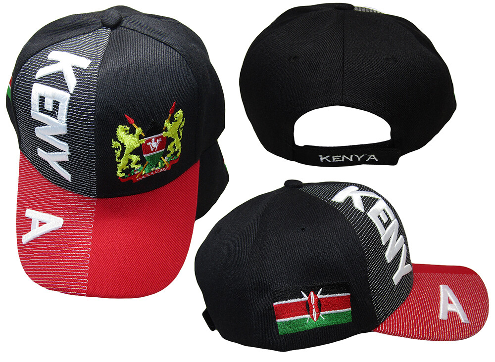 Kenya Country Black Red White Letter Crest Patch On Side Embroidered Hat Cap