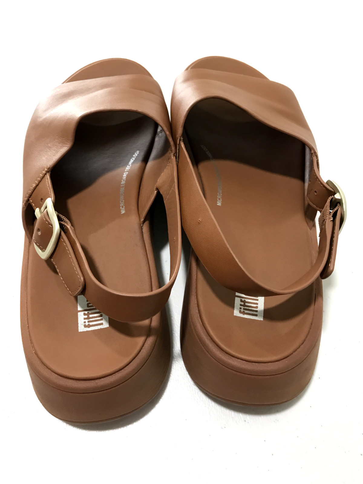 Fitflop F-Mode Tan Leather Platform Back Strap Sandals Women’s Size 10