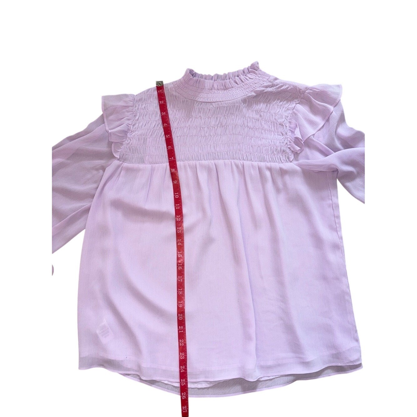 Ann Taylor Lavender Smocked Ruffle-Shoulder Blouse