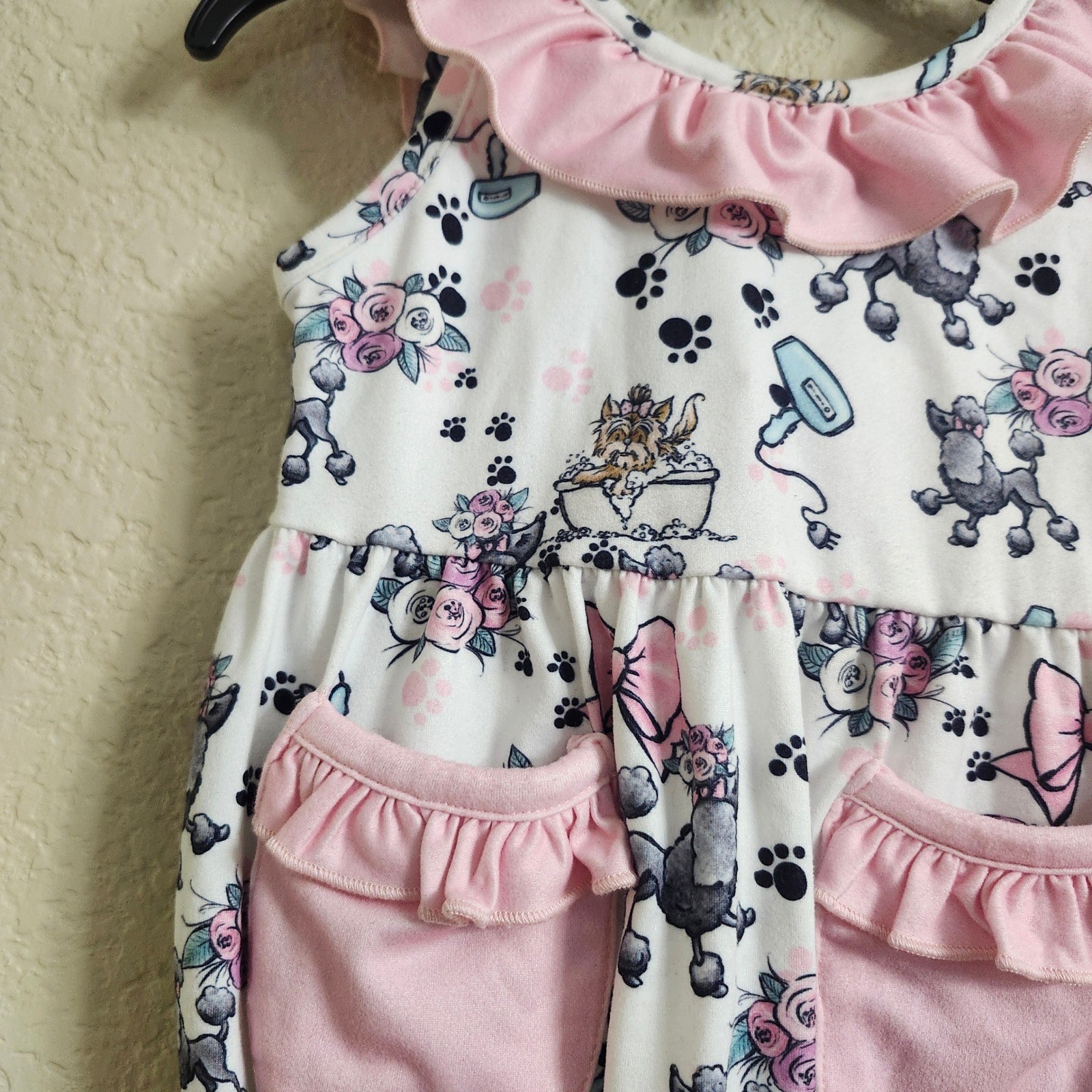 Pete Lucy Pampered Pets Size 12-18M Girls Poodle Romper Sleeveless Pink Ruffle