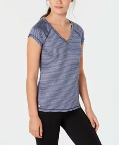 Ideology Top Keyhole Back Striped Short Sleeve Women Blue Sz S NEW NWT 534