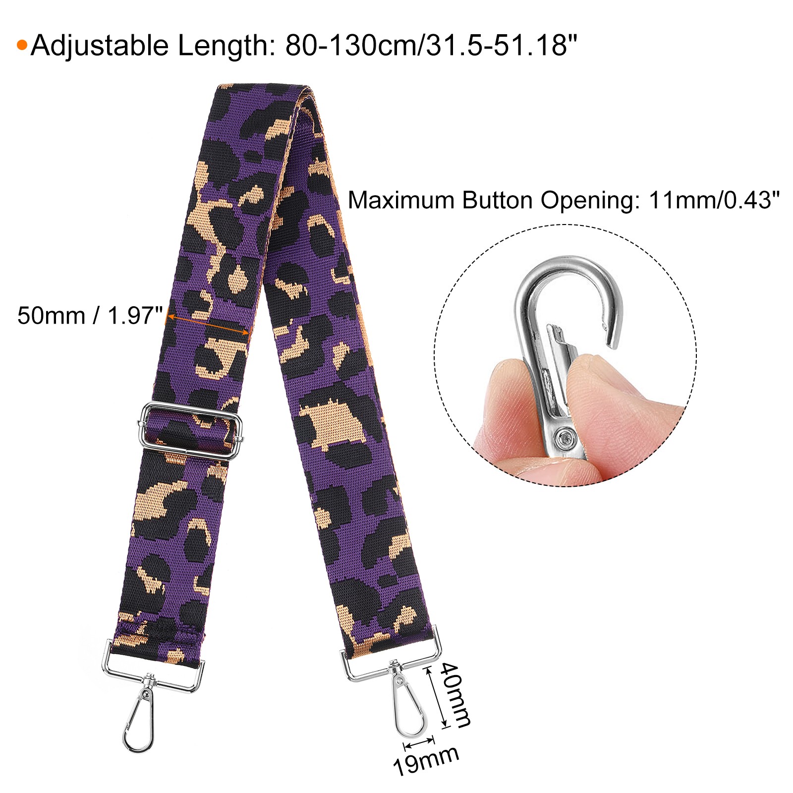 Purse Strap Replacement Leopard Crossbody Shoulder Strap Purple Silver Buckle