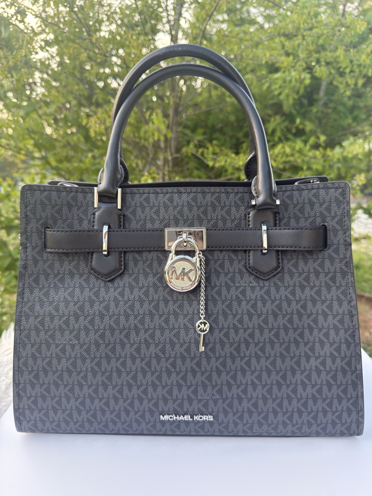 Michael Kors Hamilton Medium Satchel Mk Logo Black Zebra Print Purse