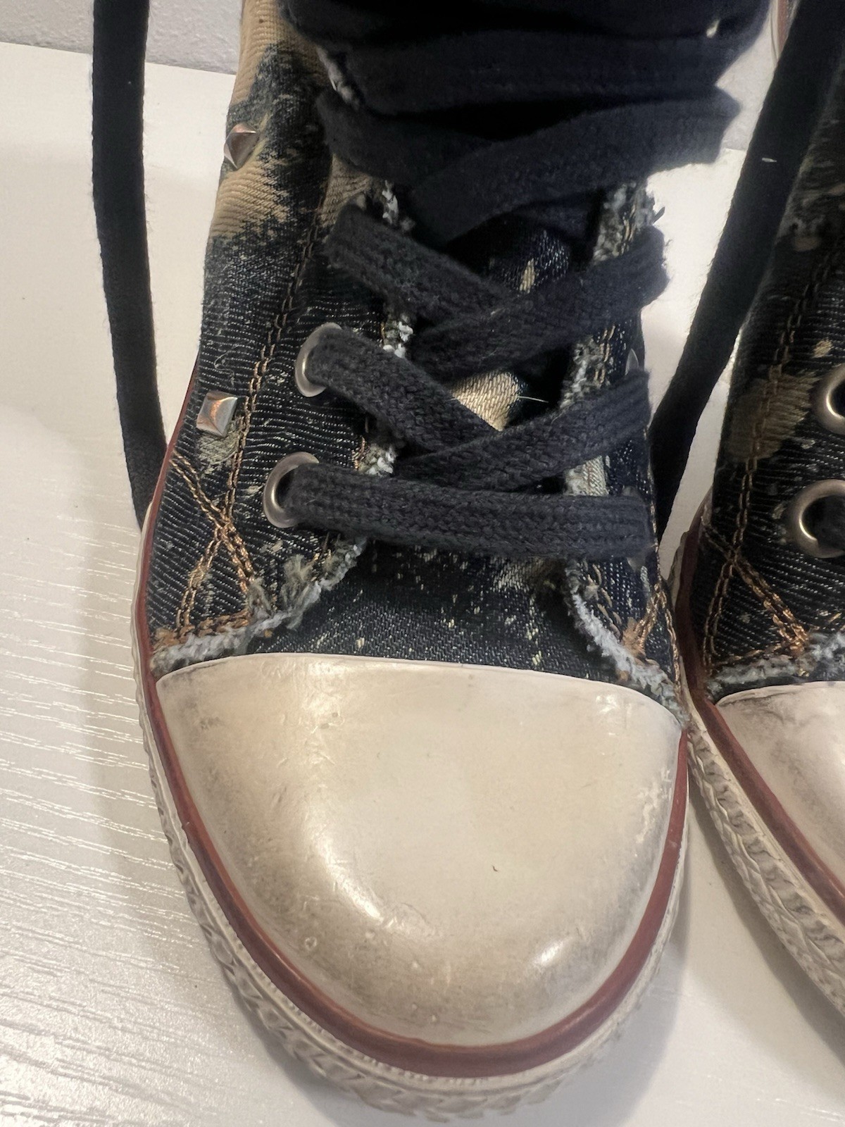 Ash Stone 39 Stilletto Sneakers High Heel Boots Studded Acid Wash Booties Thelma
