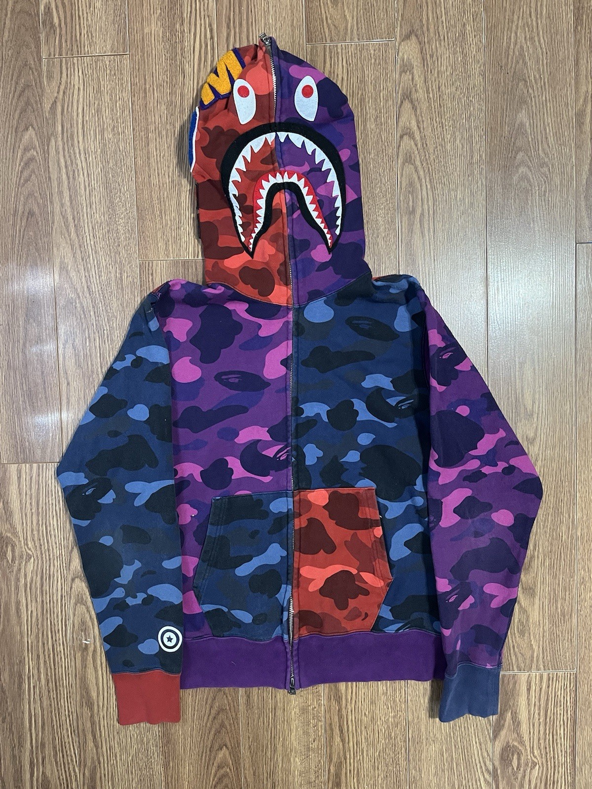 A Bathing Ape BAPE Shark Full Zip Multicolor Camo Hoodie Men’s Size M