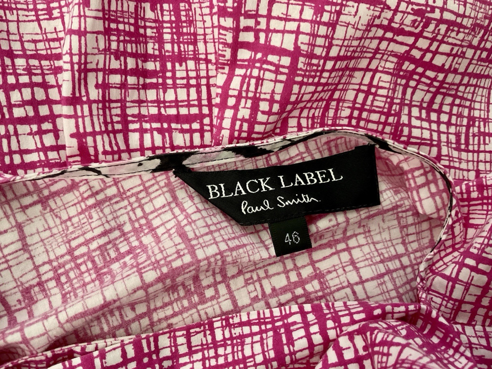 PAUL SMITH Black Label pink white grid print tie neck cotton shirt dress S
