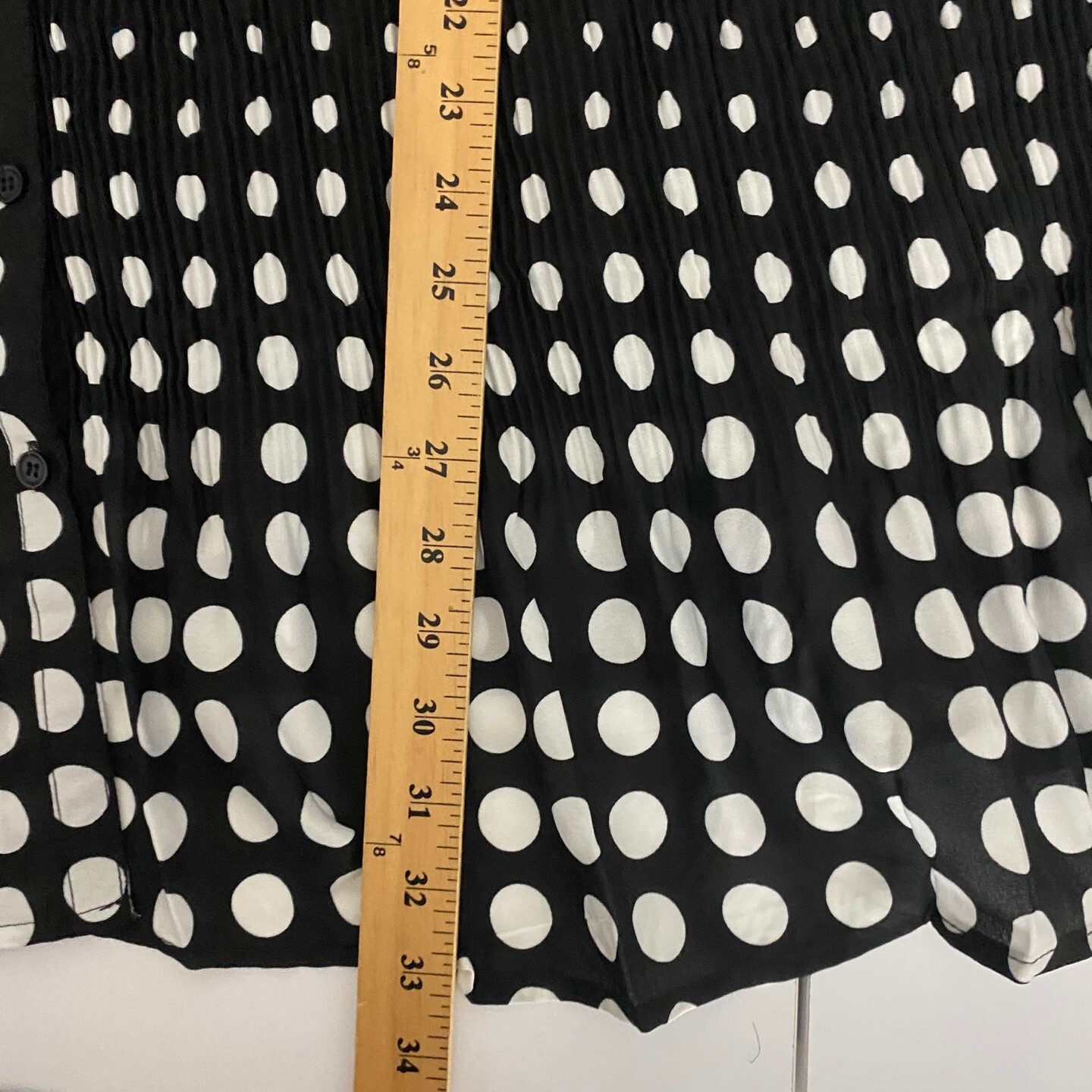 Woman Within Blouse In Crinkle Georgette Size 3X Black White Polka Dot Short Slv