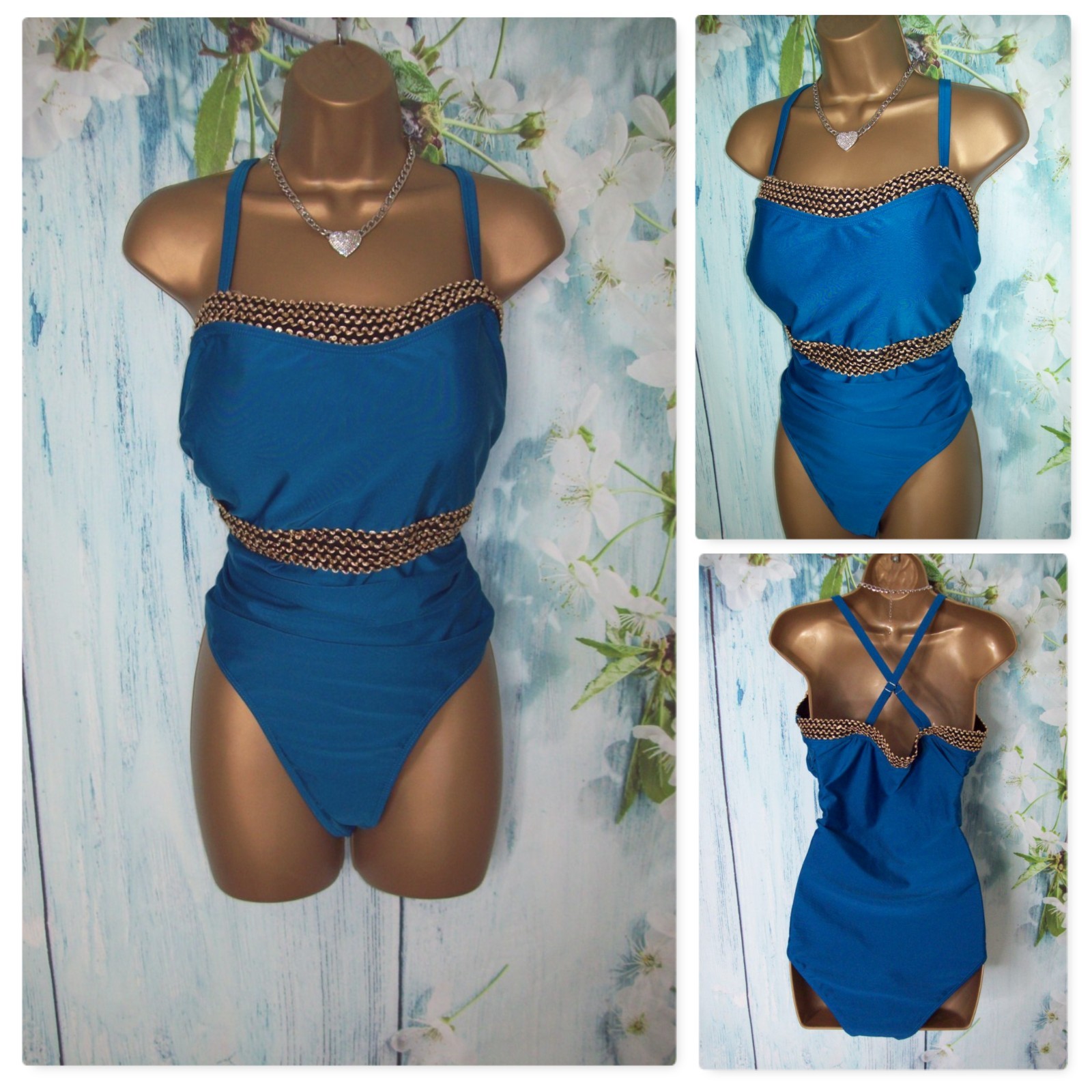 Shein Blue Swimsuit Plus Size 2XL UK 20 Tummy Control Multiway Straps